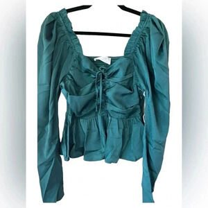 Six/Fifty Women's The Rudy Long Sleeve Ruched Peplum Blouse Top Size Small